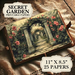 Secret Garden Junk Journal Papiere - Druckbare Botanik Journal Doppelseiten - Botanischer Garten Ephemera - Vintage Printables, Scrapbooking