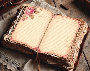 Pink Rose Lined Journal Pages – Vintage Printable Scrapbook Paper (Digital Download)