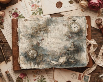 Steampunk Victorian Printable Digital Paper for Junk Journaling