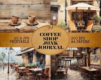 Coffee Shop Junk Journal-pagina's – afdrukbare ephemera (digitale download)