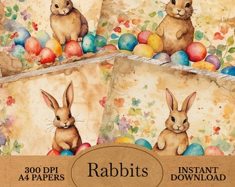 Vintage Rabbit Junk Journal Papers, Vintage Spring Journal Pages, Printable Rabbit Ephemera, Easter Vintage Printable Journal