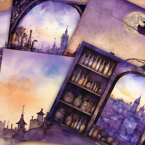Purple Watercolor Witchcraft Junk Journal Pages - Printable Pages and Witch Ephemera for Witch Wizard Junk Journal Scrap Booking