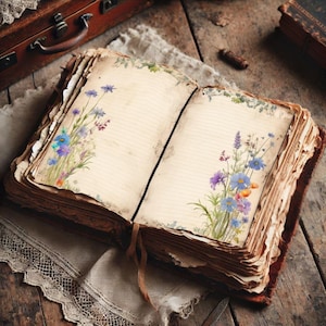 Fogli per diario creativo con motivi floreali selvatici - Fogli stampabili per scrivere un diario ispirato alla natura immagine 6