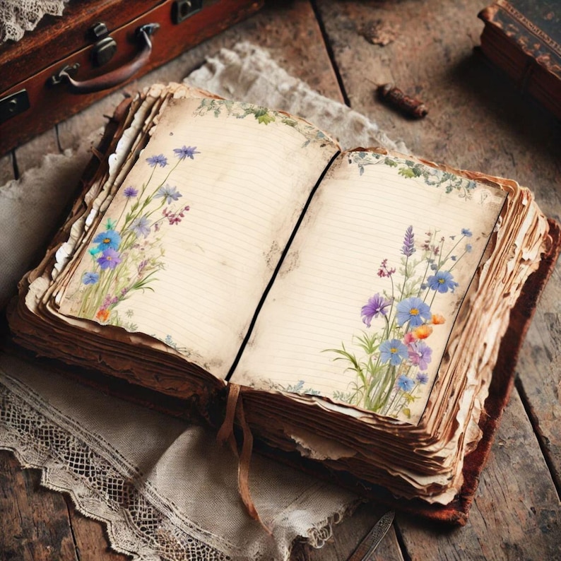 Fogli per diario creativo con motivi floreali selvatici - Fogli stampabili per scrivere un diario ispirato alla natura immagine 6