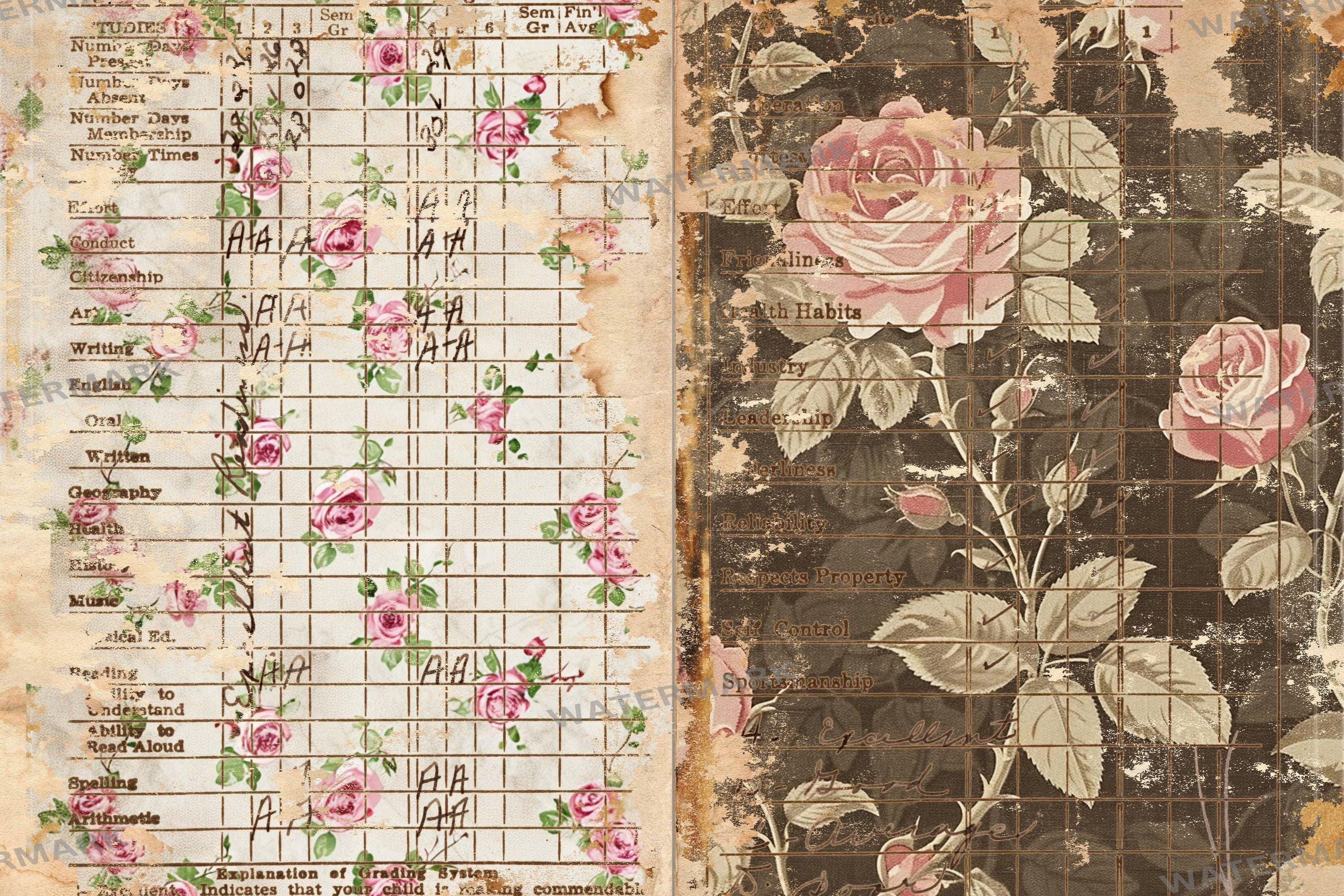 Shabby Chic Rose Junk Journal Pages | Vintage Floral Printables ...
