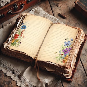 Fogli per diario creativo con motivi floreali selvatici - Fogli stampabili per scrivere un diario ispirato alla natura immagine 9