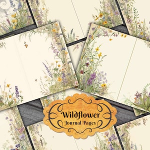 Wildflower Blank Lined Journal Pages - Flower Junk Journal Pages - Digital Download - Lined Flower Pages Ephemera Junk Journal Scrap Booking
