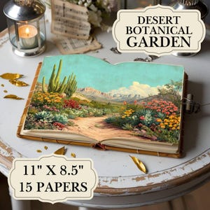 Papiers botaniques pour journal indésirable du désert - pages imprimables de journal de jardin de cactus, éphémères botaniques et floraux, imprimables vintage, scrapbooking