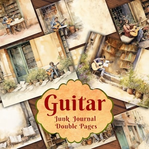 Guitar Junk-dagboekpagina's - digitale download - afdrukbare muziekthemapagina's Guitar Ephemera voor junk Journal-schrootboeking