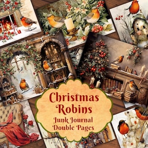 Merles de Noël - Noël oiseaux vintage - 12 pages - kit de journal indésirable, journal festif, vintage, oiseaux d'hiver éphémères, rouge-gorge