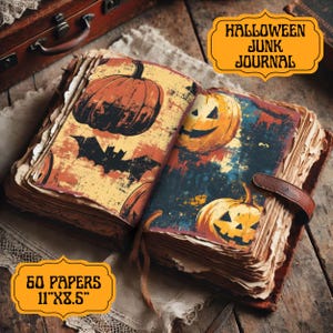 Halloween Pumpkins Junk Journal Kit, Spooky Halloween Journal, Halloween Journal, Creepy Junk Journal, Printable Halloween, 60 Double Pages