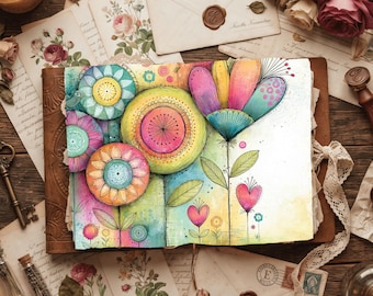 Whimsical Floral Printable Papers - Scrapbooking Papers, Junk Journal Pages