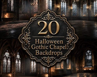 Gothic Chapel Digital Backdrops, Halloween Cathedral Backgrounds, Spooky Dark Castle Interior, Moody Church Photography Backdrop