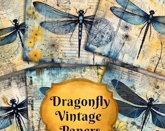 Dragonfly Junk Journal Pages, Vintage Ephemera (Digital Download)