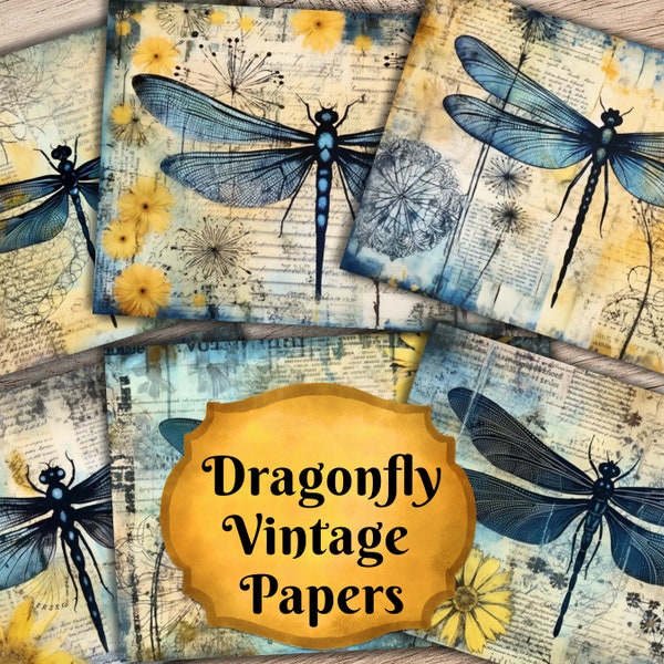 Dragonfly Junk Journal Pages, Dragonflies Junk Journal, Dragonfly Printable Pages, Digital Download, Garden, Vintage, Summer Ephemera