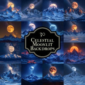 30 arrière-plans photographiques célestes au clair de lune - paysages lunaires, sommets étoilés, lunes radieuses, ciel crépusculaire, arrière-plans montagneux à la tombée de la nuit