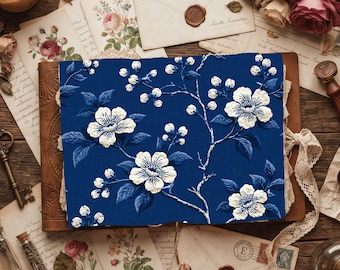 Indigo Floral Textile Pattern Junk Journal & Scrapbooking Paper