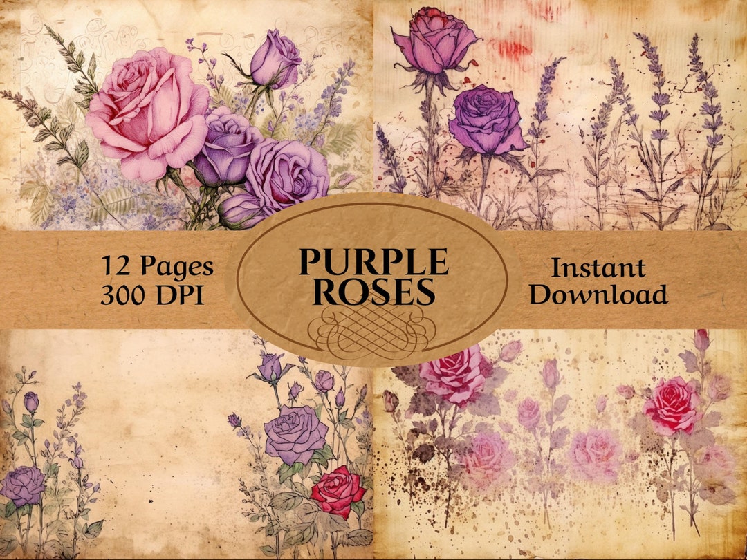 Purple Rose Paper Junk Journal Pages 12 Double Printable Junk Journal ...