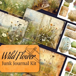 Wild Flower Junk Journal Kit & Ephemera, Vintage Wildflower Journal Pages, Flower Junk Journal Printable, Floral Vintage Printable Journal