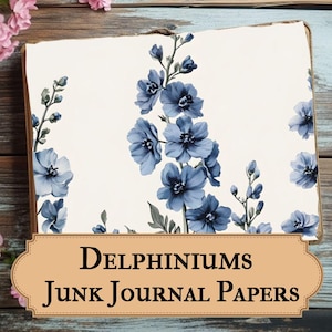 Delphinium Paper Ephemera - élégants imprimés floraux pour le journalisme et le scrapbooking - papiers floraux vintage - journal Delphinium
