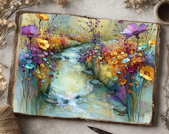 Peaceful Wildflower Meadow Landscape Printable Paper for Junk Journaling