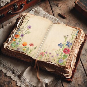 Fogli per diario creativo con motivi floreali selvatici - Fogli stampabili per scrivere un diario ispirato alla natura immagine 4