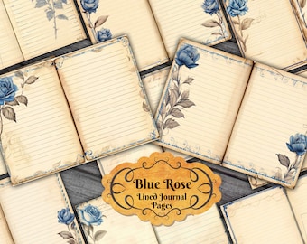 Blue Rose Lined Journal Pages - Vintage Ephemera (Digital Download)
