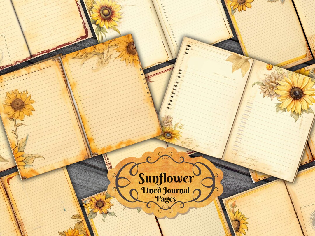 Sunflower blank lined journal pages sunflower junk journal pages