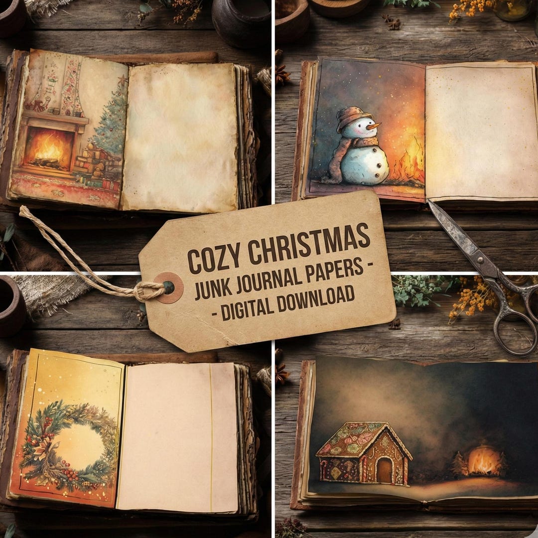 Vintage Christmas Junk Journal Kit, Holiday Scrapbook Paper (digital ...