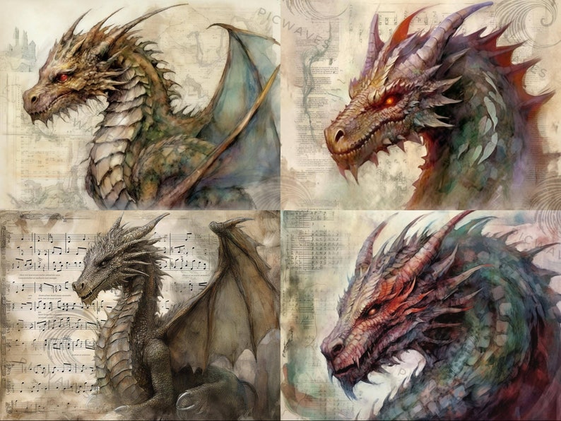 Dragon Junk Journal Pages, Dragon Junk Journal, 12 Dragons Printable