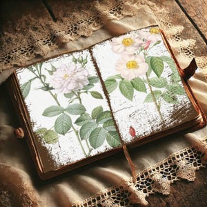 Kit di diario floreale invecchiato - Pacchetto di carta stampabile con rose rosa, pagine di effimeri fiori rosa acquerellati vintage per scrapbooking e lavoretti floreali