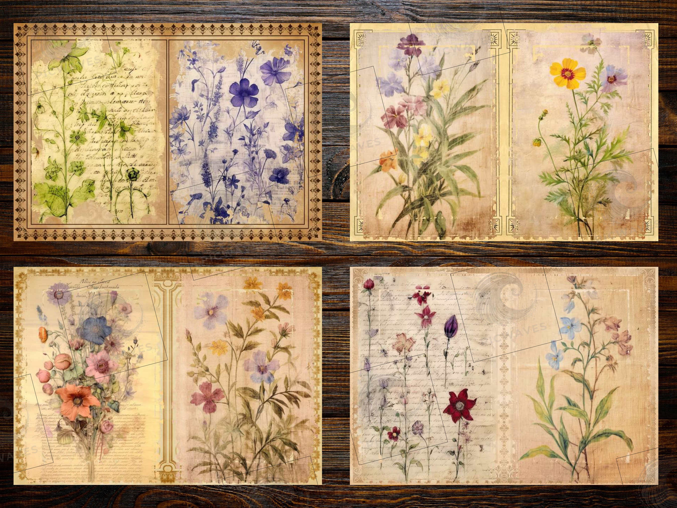 12 Wildflower Journal Pages, Flower Junk Journal Basic Papers ...