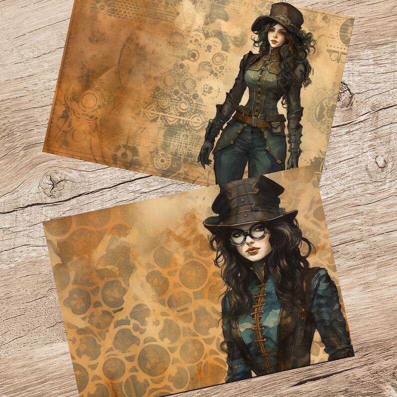 Steampunk Lady Vintage Industrial Junk Journal Pages, Steampunk Double ...