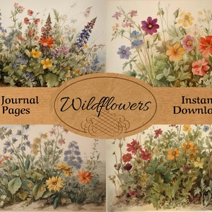 Wildflower Junk Journal Pages, Vintage Wild Flower Journal Pages, Flower Junk Journal Printable, Floral Vintage Printable Journal