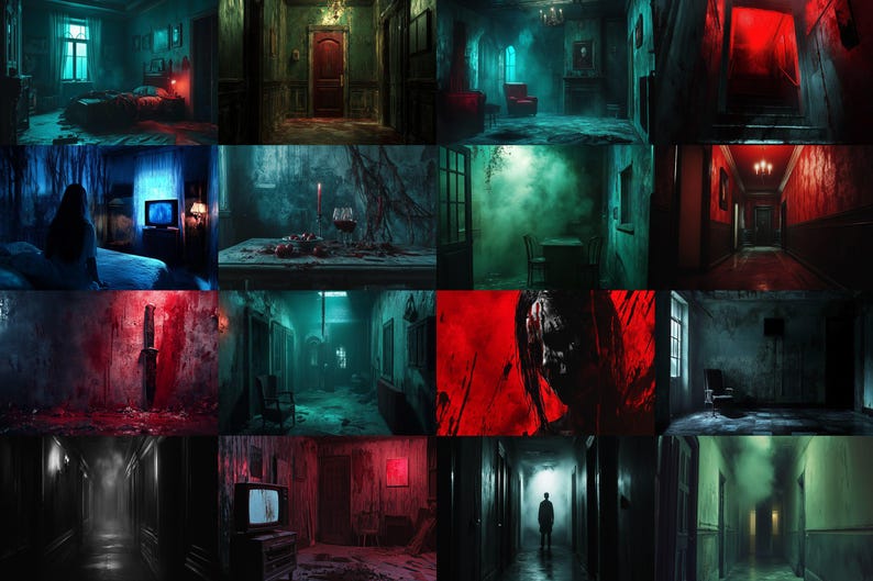 a collage of images of a person in a dark room