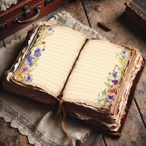 Fogli per diario creativo con motivi floreali selvatici - Fogli stampabili per scrivere un diario ispirato alla natura immagine 3