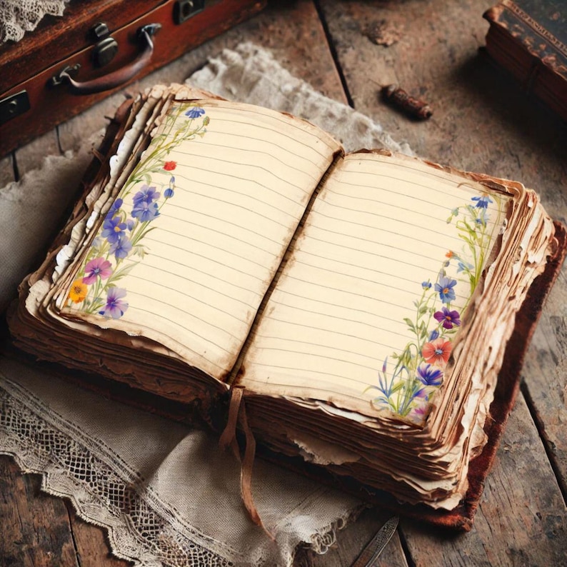 Fogli per diario creativo con motivi floreali selvatici - Fogli stampabili per scrivere un diario ispirato alla natura immagine 3
