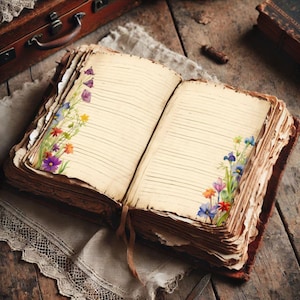 Fogli per diario creativo con motivi floreali selvatici - Fogli stampabili per scrivere un diario ispirato alla natura immagine 5