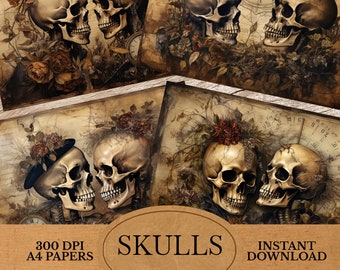 Gothic Skeleton Junk Journal Kit, Printable Gothic Pages, Ephemera, journal pages, Junk Journal, Rose, Skeleton, Skull Ephemera