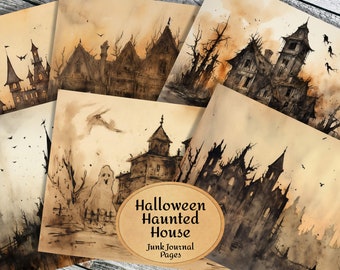 Halloween Haunted House Junk Journal Pages - Vintage Ephemera (Digital Download)