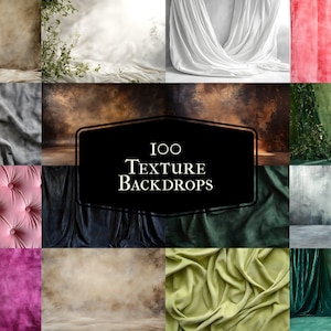 Puede incluir: Un collage de 100 fondos texturizados diferentes para fotografía. Los fondos incluyen una variedad de colores, texturas y patrones, como terciopelo, lino y madera.
