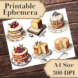Druckbare Kuchen Ephemera, Bäckerei, Kuchen & Dessert Fussy Cuts, Junk Journal Zubehör, Scrapbooking, Gourmet Scrapbook Ephemera, Cutout Sheets
