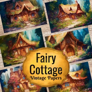 Fairy Cottage Junk Journal Pages, Fairy Fantasy Papers, Magic Fairy Journal, Scrapbook, Watercolor Paper Craft Project, Fairy Ephemera