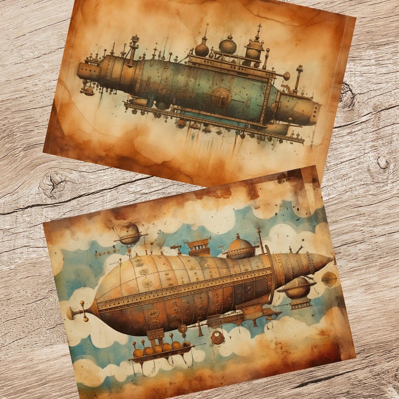 Steampunk Transport Vintage Industrial Junk Journal Pages, Steampunk ...