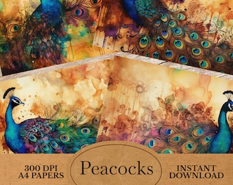 Peacock Printable Junk Journal Kit, Vintage Bird Ephemera (Digital Download)