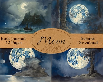 Mond Junk Journal Seiten - Celestial Ephemera, printable (digitaler Download)
