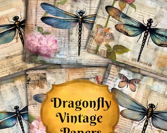 Dragonfly Junk Journal Pages, Vintage Summer Ephemera (Digital Download)