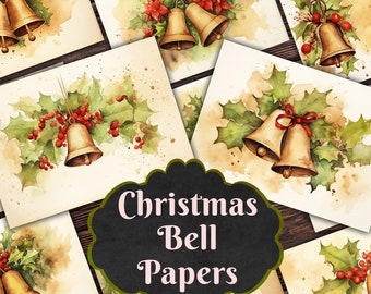 Christmas Bells Junk Journal Pages, 12 Pages Junk Journal Kit, Festive Journal, Vintage, Christmas Bells Ephemera, Christmas Junk Journal