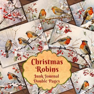 Christmas Rotkehlchen - Vintage Vögel Weihnachten - 12 Seiten - Junk Journal Kit, Festive Journal, Vintage, Winter Vögel Ephemera, Rotkehlchen