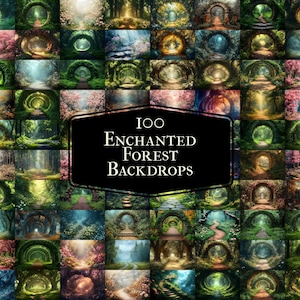 100 Enchanted Forest Backdrops for Photography – Magical Digital Portraits Backgrounds, Magic Woodland, Lush Green Tree & Floral Backdrops